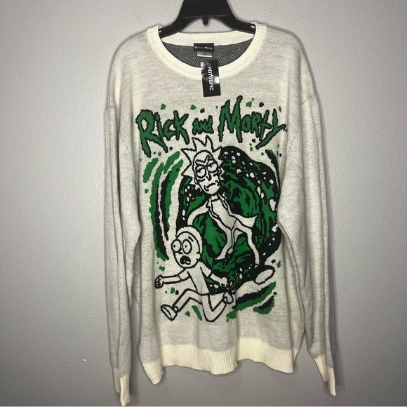 Hot Topic Rick And Morty Sweater Long Sleeve 2x Cream Logo Pullover Crewneck NWT - Picture 1 of 6